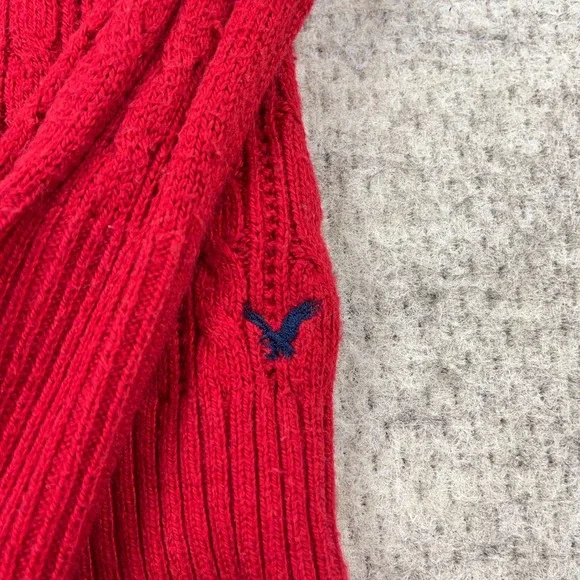 Vintage Y2K American Eagle Sweater Women Medium Red Cable Knit Babydoll Bella - Picture 5 of 11